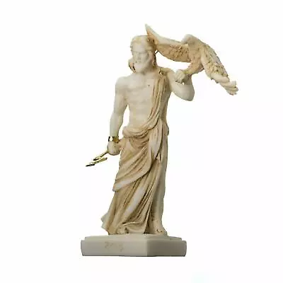 Zeus Greek God Jupiter Thunder Statue  Figurine Gold Alabaster 6.3'' • 53.83$