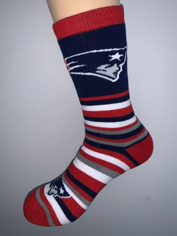 NEW ENGLAND PATRIOTS NFL FOOTBALL JERSEY LOGO LOTSA STRIPES CREW LENGTH SOCKS Cover