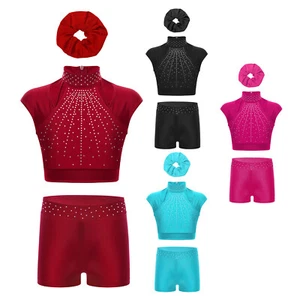 2Pcs Kid Girl Yoga Shorts Set Sports Crop Tops Dance Slim Pants Workout Swimwear - Picture 1 of 76