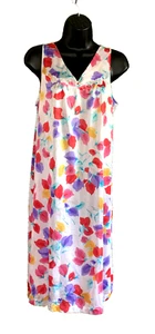 Vtg Vanity Fair Nightgown Abstract Floral Colorful Silky Nylon Sleeveless Sz M - Picture 1 of 12