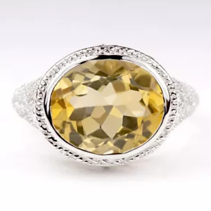 ANILLO DE PLATA ESTERLINA CITRINO DE COLECCIÓN ESTILO ESTE OESTE OVALADO FILIGRANA GEMA AMARILLA - Imagen 1 de 2