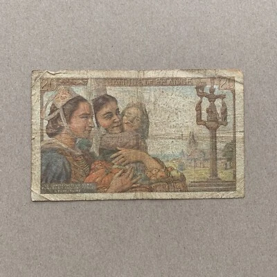 Scarce Currency 1942 France 20 Francs Banknote Breton Fisherman & Women Currency - Image 1 of 3