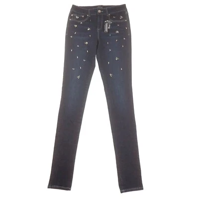 Alloy Skinny Jeans Juniors 9 Dark Blue Denim Jewels Rhinestones - Image 1 of 4