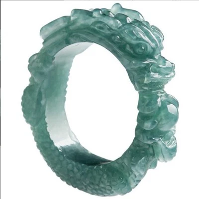 Certified Icy Green Burma Natural Grade A jadeite Carved Dragon Ring 18-24mm - Image 1 of 4