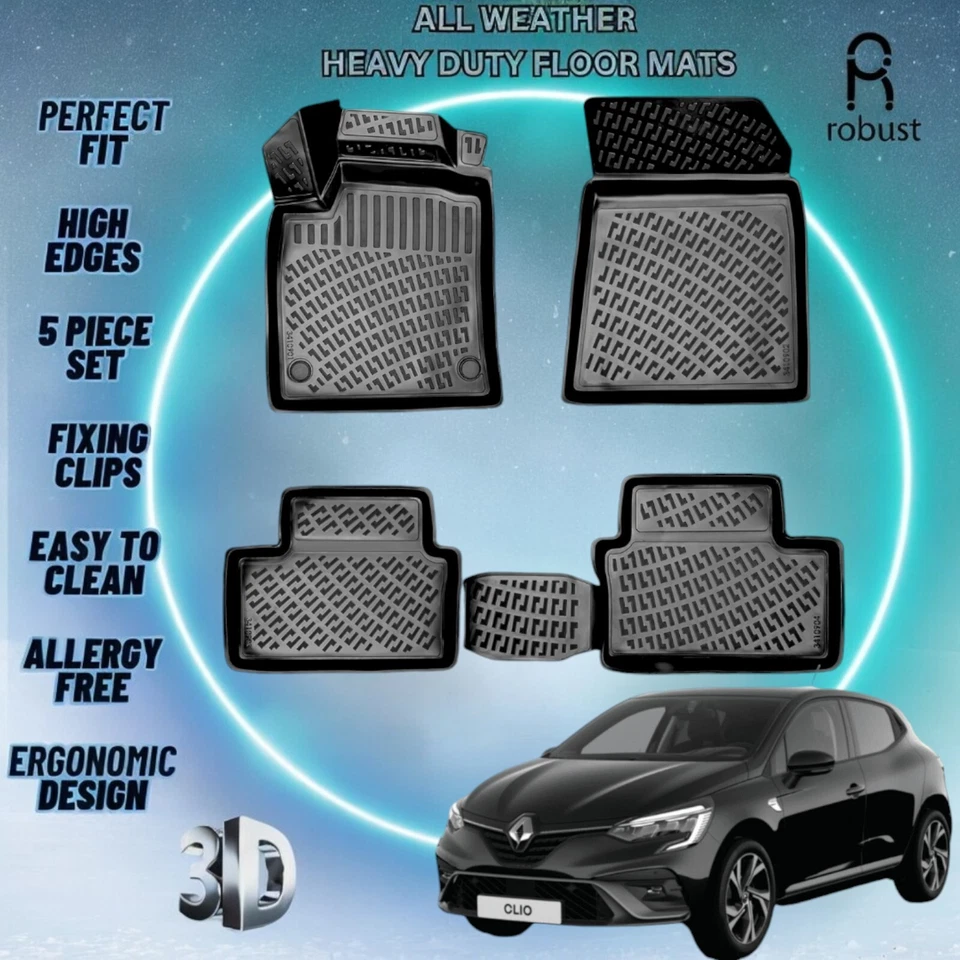 Tapetes de assoalho de carro personalizados para Renault Clio 5 2019-2022 forros de borracha TPE para todas as condições climáticas - Imagem 1 de 4
