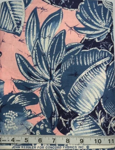 Vintage Blue/Pink Joan Kessler Tropical Print BTY Concord Sew Quilt Fabrics - Picture 1 of 3