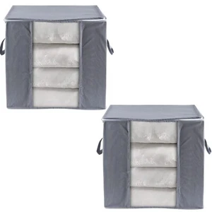 2x 90L Foldable Clothes Storage Box Durable Zip Bag Wardrobe Organiser Cube UK - Picture 1 of 9