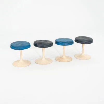 1960s Eero Saarinen for Knoll 152 White Tulip Stools with Leather 4x Available - Image 1 of 4