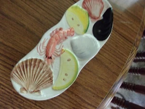 Vtg italy Majolica Sea Food Appetizer Plate LOBSTER Mussel Shell Nautical 9.5 In - Picture 1 of 4