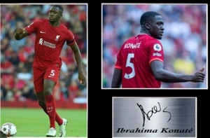 IBRAHIMA KONATE LIVERPOOL DEFENDER RARE FRAMED SIGNED PHOTO PRINT 6 X 4 BOGOF. - Picture 1 of 3