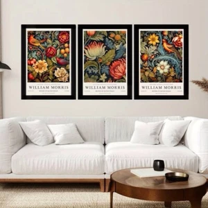 Framed William Morris Birds In Bloom Canvas Prints 3 Pce set Stunning - Picture 1 of 5
