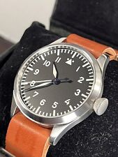 TISELL Pilot Men’s Automatic 24J Black Dial Leather Strap Watch WR50m Ø40mm