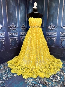 Sparkly Floral Yellow Lace. Embroidery Wedding, Prom Dress Lace. BTY - Picture 1 of 4