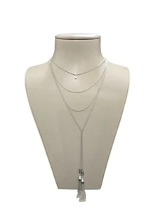 Express Women's Silver Plated Multi Layered Lariat Tassel CZ Necklace NWT - Picture 1 of 5