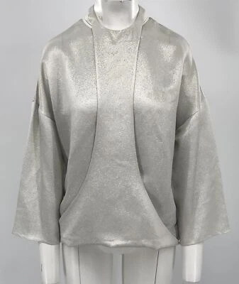 Top Valentino Plateado Metálico Texturizado Superpuesto Crepé Manga 3/4 Talla 6 Foto 1 de 4