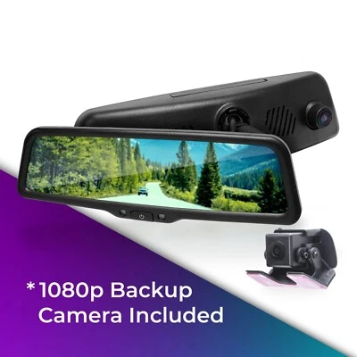 Rear View Mirror with 10" LCD Screen & 1080p Dash Cam + 1080p Backup Camera - Image 1 of 4