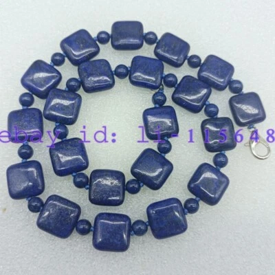 Collar de cuentas de lapislázuli azul redondo de 14 mm cuadrado y 6 mm 18"" regalo energía curación Foto 1 de 4