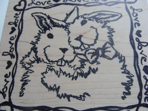 MAGENTA Wood Mounted Rubber Stamp Love Bunnies 37-098-N - Picture 1 of 5