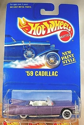 Hot Wheels 1991 tarjeta azul coleccionista #266 '59 Cadillac lavanda con pared blanca BWSp Foto 1 de 4