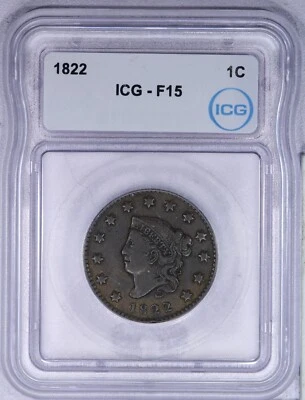1822 Coronet Head Cent 1C ICG F15 - Image 1 of 4