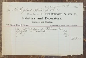 1902 Billhead Boston Massachusetts L Helmsdorff Painters Decorators - Picture 1 of 1