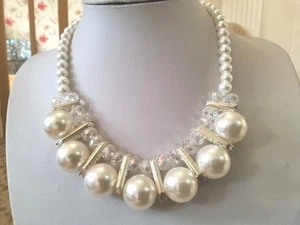 Brand new Silver tone necklace With Large Faux Pearls And AB Glass Beads - Picture 1 of 5