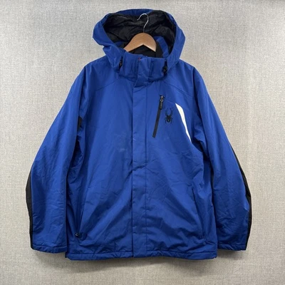 Chaqueta Spyder Esquí Nieve Para Hombres Grande Azul Cremallera Completa Con Capucha Aislante Invierno Exterior Foto 1 de 4