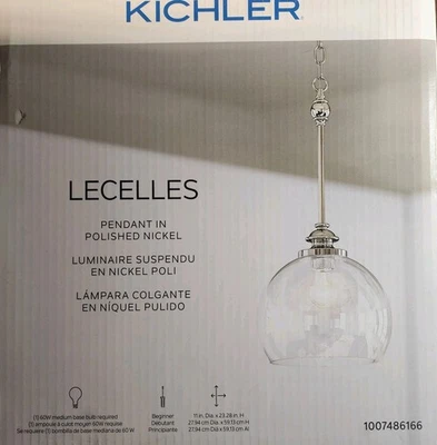 Kichler Lecelles 1-Light Polished Nickel 11" Kitchen Island / Hallway Light New - Image 1 of 4