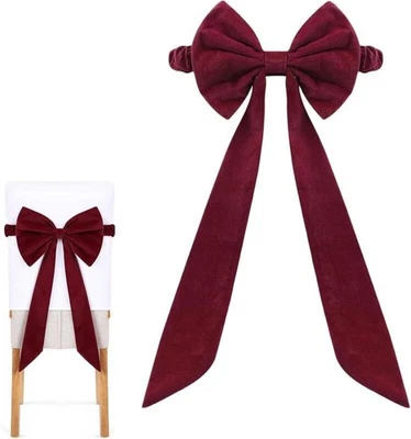Christmas Burgundy Velvet Chair Sashes, 11.8x29.5 Inch Burgundy Christmas Chair