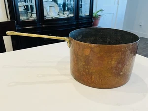 Vintage Hammered Copper Sauce Pot Pan Brass Handle - Picture 1 of 15