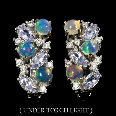 Orecchini in argento sterling 925 opale di fuoco tondo 4 mm gemma tanzanite... - Immagine 1 di 4
