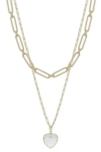 Metal Chain Heart Pendant 2 Layered Necklace - Picture 1 of 4