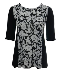 Talla 16/18 Negro Blanco Estampado Negro Panel Lateral Columpio Top Flotante Mangas 3 Cuartos - Imagen 1 de 3