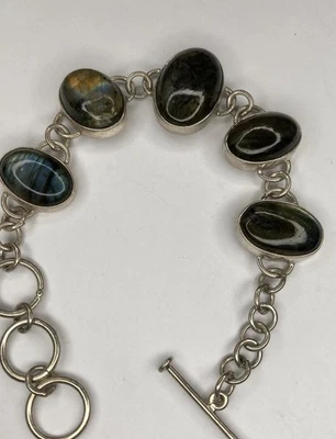 Vintage Sterling Labradorite Toggle bracelet Adjustable 6.25-7.25” 30 Grams - Image 1 of 4