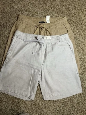 2 pares de pantalones cortos de lino caqui Banana Republic para hombre nuevos con etiquetas Foto 1 de 4