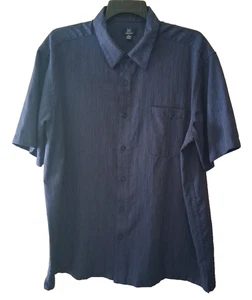 George Shirt Mens XL Blue Short Sleeve Button Up Polyester Casual - Picture 1 of 7