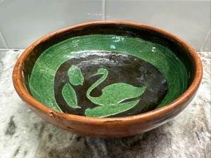 Patamban - Michoacán, Mexiko Keramik Schale gr/schwarze Glasur mit Schwanenmotiv PO-VG++ - Bild 1 von 9