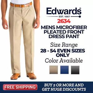 Edwards 2634 Mens 100% Microfiber Pleated Moisture Wicking Performance Fit Pant - Picture 1 of 3