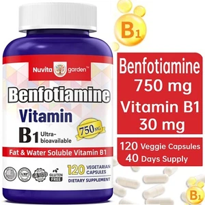 750mg Benfotiamine Vitamin B1 Capsules Supplement,120 Vegetarian Capsules - Picture 1 of 6