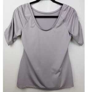 Gap Body Fit Workout Top Size L Mauve Gray Balletcore Ruched Sleeve Minimalist - Picture 1 of 8