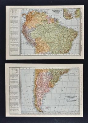 1917 Poates 2 Maps  South America Brazil Argentina Peru Chili Columbia Venezuela - Image 1 of 3