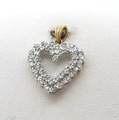 10k Gold Natural Diamond Open Heart Charm Pendant Two Tone Wreath Leaves - Image 1 of 4