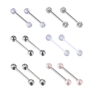 12pcs 14G Tongue Rings Nipple Straight Barbells Surgical Steel Body Piercing - Picture 1 of 10