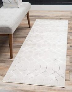 2' x 7'White/Silver New Runner Rug H Home Decorative Art Soft Carpet Collectible