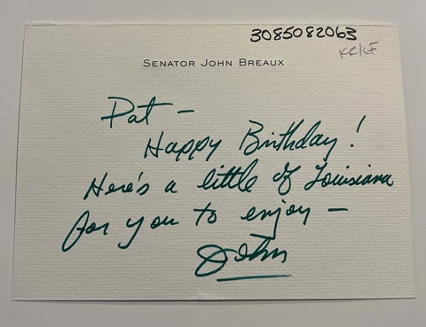 Senator John Breaux Autograph Note Signed - To NY Senator Daniel P. Moynihan Cover