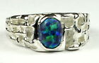 Created Blue/Green Opal, 925 Sterling Silver Men's Ring, SR197-Handmade