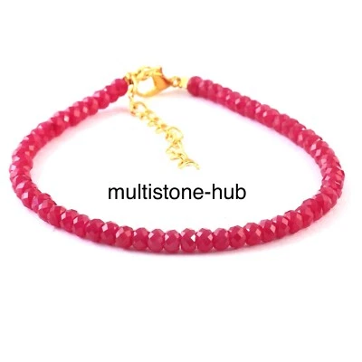 Natural Thailand Ruby Faceted Rondelle 4.5MM Beaded Gemstone Bracelet 7 Inch - Image 1 of 4