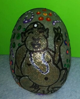 Buda Pintado Original Piedra Pintada Artista Peso Papel Roca.  Foto 1 de 4