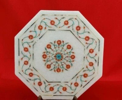 12" Marble Side end Table Top Pietra Dura Floral Handmade Inlay Work Decor - Image 1 of 3