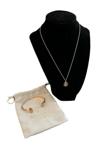 Kendra Scott 2pc Calla Drusy Cuff Bracelet Zirconia Rose Goldtone Cory Necklace - Picture 1 of 9